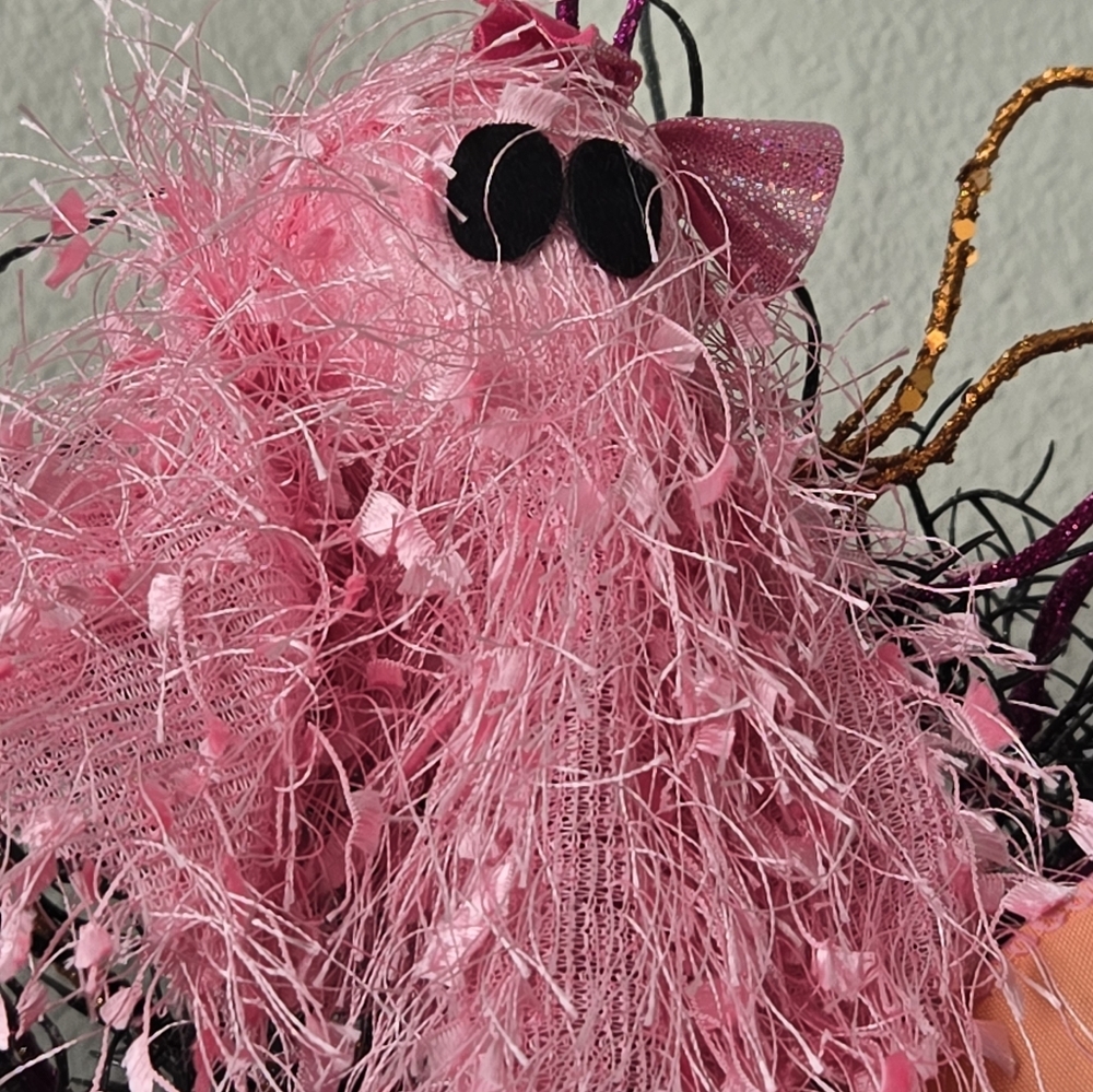 Halloween Whimsical Pink Ghost Wreath Swag - Picture 3 of 6